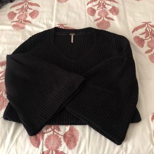 Free People Black bell sleeve crop sweater